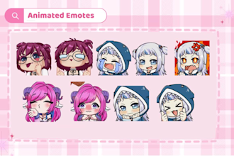 custom twitch emotes, animated emotes, cute emotes, chibi emotes, vtuber, gif