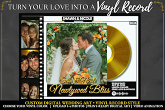 turn your wedding photos into custom vinyl record wall art