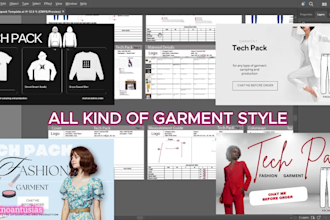 design flat sketches tech packs ready for manufacturers