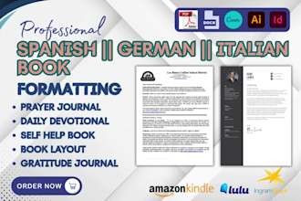 format design spanish german italian french ebook  book manuscript formatting
