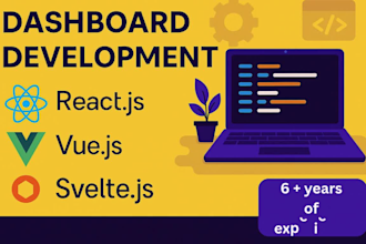 create dashboard website using react js vue js svelte
