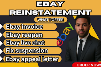 reinstate suspended ebay account and remove mc011, mc113 and mc999 suspension