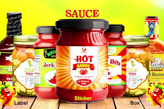 design sauce, pickle, ketchup, and juice label