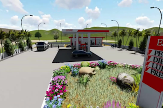 3d cgi fuel station, 3d carport, gas station animation with commercial project