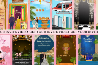 design an fascinating animated wedding invitation video and cards