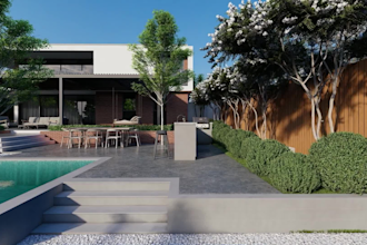 do landscape design, garden design, backyard, swimming pool, and render