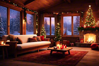 create rain or snow video with natural sound in a cozy room