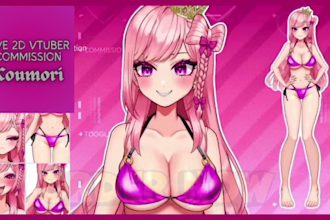 draw live2d vtuber model, png tuber in anime art style ready to rig free emotes