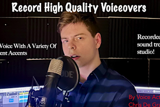 record deep male voice acting or voiceover for your project