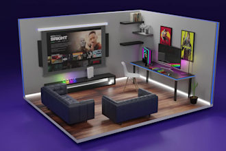 make 3d isometric gaming room design