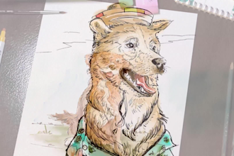 paint sketch and watercolor pet portrait painting