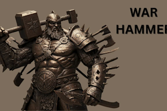 sculpt, 3d character, war hammer action figure model design for 3d printing