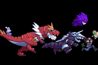 pixel art pokemon, sprite sheet, fakemon trainer custom pokemon animation