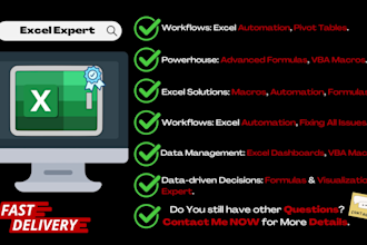 do excel vba, macros, formula and excel dashboard, visualization, etc