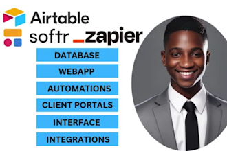 design airtable database, softr webapp, automate workflow with zapier