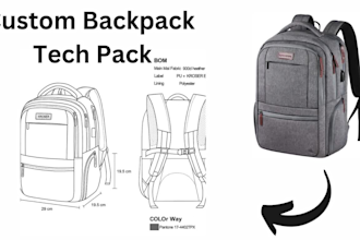 design backpack tech pack, fashion bag tech pack, bag tech pack,  techpack