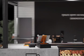 render 3d interior, cafe interior, shop cafe  restaurant, design in render