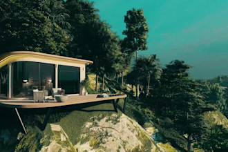 create a realistic rendering of your modern cabin house