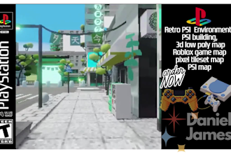 retro ps1 environment 3d lowpoly map, pixel tileset map, ps1 map roblox game map