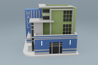 model 3d low poly buildings in blender and unity