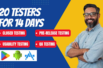 20 testers for google play closed testing, pre release testing, 20 app testers