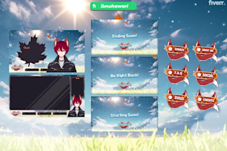 create cute or anime stream overlays for vtuber and streamer, anime, overlay