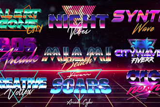make modernistic 3d logo design with 80s synthwave style
