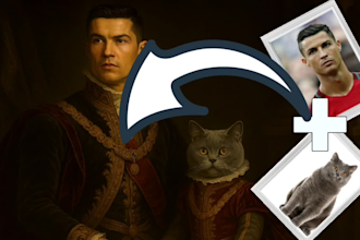 design a majestic pet and owner portrait with ai artistry