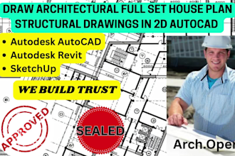 draw architectural full set house plan structural drawings in 2d autocad