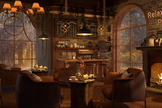 make coffee shop rain video with natural sound and cozy room
