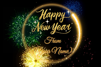 make happy new year 2025 fireworks video with your message