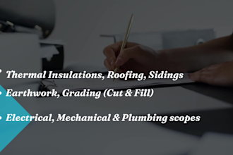 do construction cost estimation, material and quantity take offs, mark ups