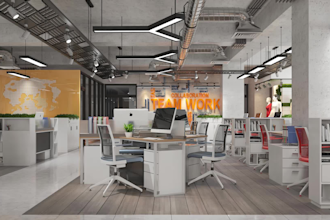 design and rendering modern office interior reception workstation