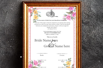 design marriage certificate, nikah nama, border