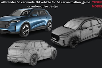 render 3d car model 3d vehicle for 3d car animation, game or automotive design