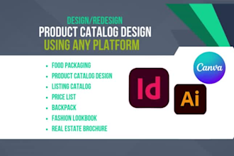 design or redesign product catalog food packaging covers magazine ads brochure