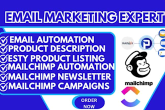 design mailchimp email templates, set up automation campaigns or product listing