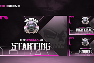 create an animated twitch stream overlay, twitch logo, panels, screen and alert