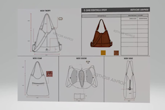 do bag design, luggage, handbag, purse backpack sketch tech pack for the factory