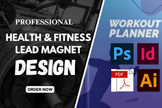 design health fitness ebook, workout plan pdf lead magnet, gym freebie, workbook
