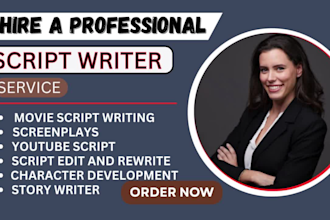 write, research professional screenplays, movie scripts, or youtube scripts