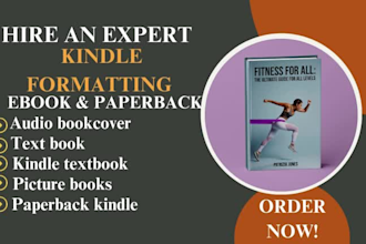 do book formatting kindle ebook, audio book cover, textbook, cookbook cover KDP