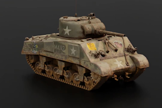 create 3d realistic tank model,3d sherman tank,3d armored vehicle, 3d game model