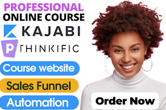 do online course sales funnel, course website on thinkific, kajabi, and podia