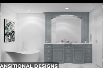 design bathroom and living room interior in 3d and render