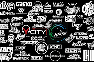 design creative text dj, band, music, rock and brand logo