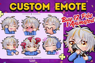 draw custom animated twich emotes, chibi emotes, sub badges emotes for stream