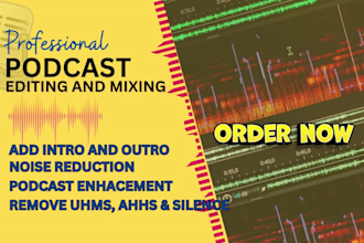 edit, reduce noise, enhance, mix, master, add intro and outro to your podcast