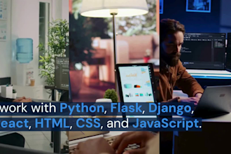 do full stack web development using python, django, flask, react, javascript