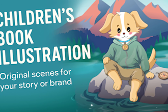 illustrate a cute childrens book scene and kids character